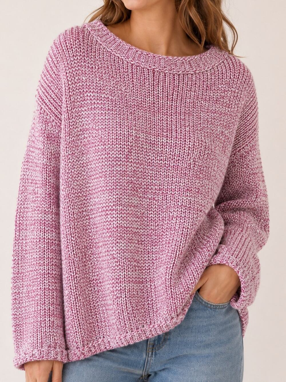 LOFT Pink Marled Knit Sweater XL Boat Neck Pullover Soft Cozy